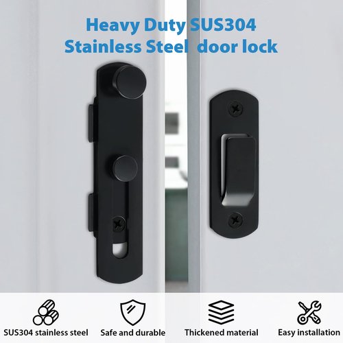 Alise 4 inch Flip Latch Gate Latches, Safety Door Lock for Barn Wood Fence Sliding French Doors,Heavy Duty SUS304 Stainless Steel Gate Hardware. Matte Black MS9500-B