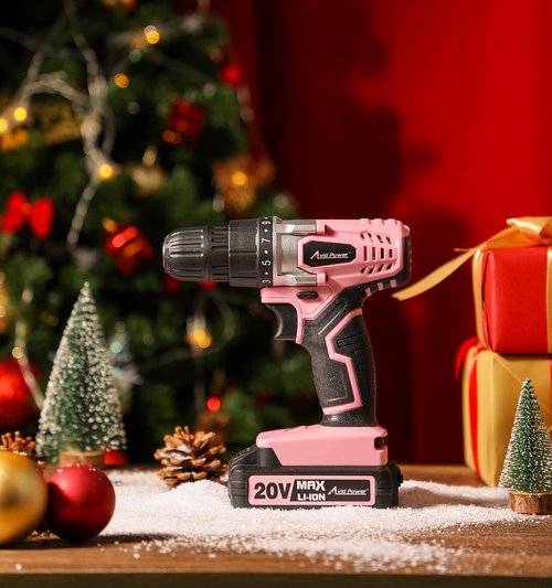 AVID POWER 20V MAX Lithium lon Cordless Drill Set, Power Drill Kit with Battery and Charger, 3/8-Inch Keyless Chuck, Variable Speed, 16 Position and 22pcs Bits (Pink)