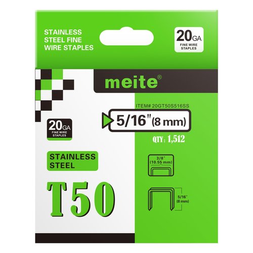 meite T50 Stainless Steel Staples Marine, 5/16 Inch Heavy Duty Staples for Staple Gun - 1512 Counts, 20 Gauge 3/8 Inch Crown T50 Upholstery Staple for Salt Water, Marine Applications