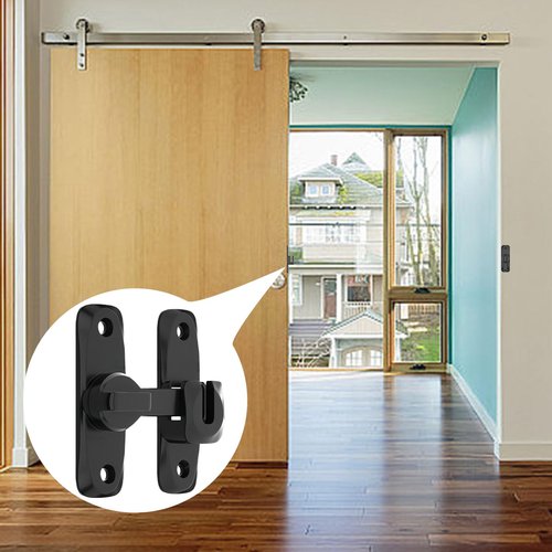 PASDUCHAS 2 PCS Thickened 90/180 Degree Sliding Barn Door Lock, Black Heavy Duty Double Door Latch for Screen Pocket