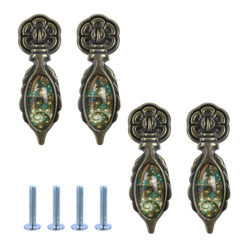 MY MIRONEY Antique Drawer Pulls - Bronze Metal Cabinet Knobs with Gothic Stained Glass Design, Smooth Tear Drop Pulls for Dressers & Cabinets (4 Pack)