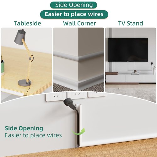 Cord Hider Raceway Kit, 78 inch Wall Cable Hider for 1-2 Cable, Silicone Material Hiding Wall Mount TV Powers Cords in Home Office, W0.75 H0.5in White