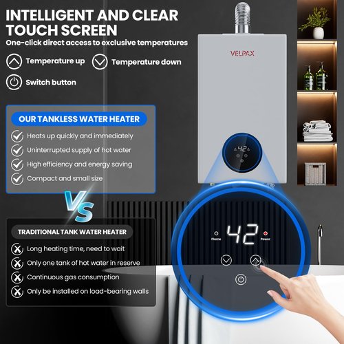 Propane Tankless Water Heater, 4.74GPM 18L Indoor,Constant propane water heater,Instant Hot Propane Gas water heater with Fahrenheit Digital Display,Multi-Protection
