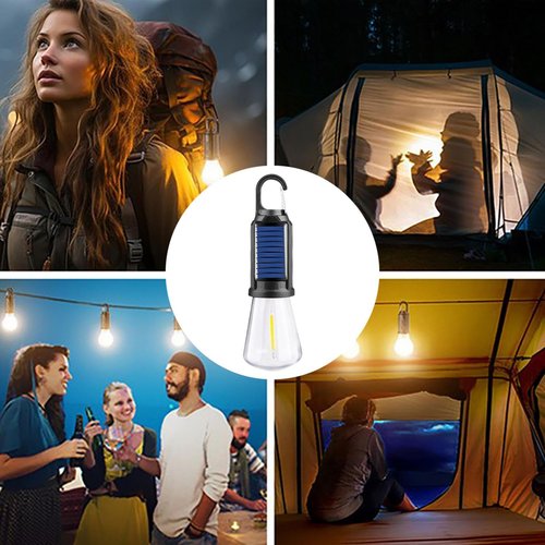 4 Pack LED Camping Lantern Rechargeable, Solar Camping Lights with Clip Hook, 3 Light Modes, Portable Rechargeable Outdoor Tent Lights Bulbs for Camping Hiking Emergency (3PCS)