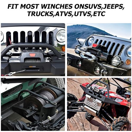 KHGUZ 1/4'' x 50 Ft Car Synthetic Winch Rope Kit, 10000LBS Heavy Duty Vehicle Winch Cable with Protecting Sleeve and Thimble, Automotive Accessories, Universal for Off Road ATV UTV (Black)
