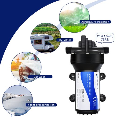 TDRFORCE Fresh Water Pump 5.5GPM Pressure Increase Booster Pump 75 PSI Transfer Pump 110V Self Priming on Demand Diaphragm Pump Washdown Pump for Boats Inline Water Pump for Garden Hose…