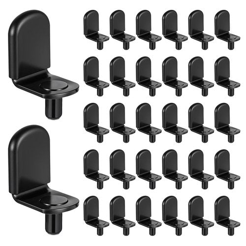 BOHUIZ 150Pcs Cabinet Shelf Pins, 5mm Metal Shelf Support Pegs Adjustable L-Shaped Shelf Pins with Rubber Sleeve Black Cabinet Dividers Holders Pegs for Wood Shelving Cabinet Bookcase