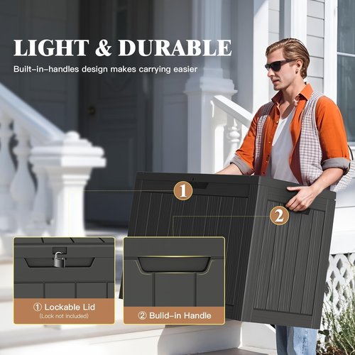 Treillage Tale Outdoor Storage Deck Box, 45 Gallon Outside Storage Box Waterproof Deck Box, Lockable Patio Storage Box UV-Resistant for Garden Furniture, Black