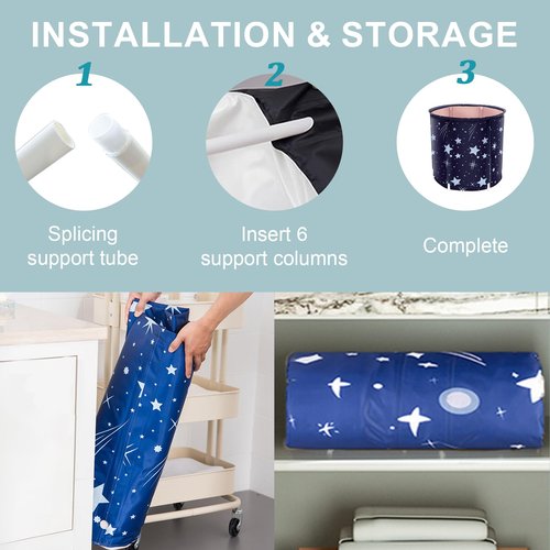 STARBRILLIANT Portable Foldable Bathtub, Collapsible Adult Travel Bath Tub for Camping, Home & Spa, Space-Saving Storage, Durable PVC Material (Starry Sky B, 27inch)