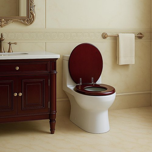 Toilet Seat, Solid Wood, Rubber Wood, High Gloss Finish, Mahogany Red, PIKLiDS (Round)