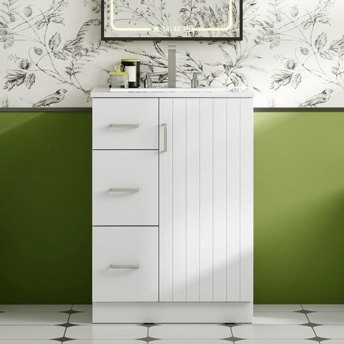 Merax Modern Linear 24" Bathroom Vanity with Sink, Powder Room Small Bathroom Vanity with Storage Cabinet and 2 Drawers, Adjustable Shelf, Ceramic Sink Top, Painted Finish