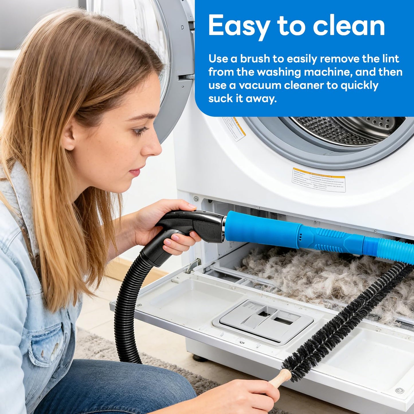 EEVAROSEN Universal Dryer Vent Cleaner Kit, Flexible Dryer Vacuum Hose Attachment and Lint Brush (Blue)