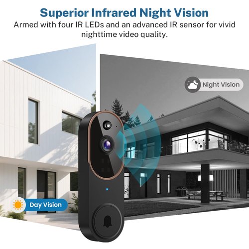 SearByte 1080p Wireless Smart Doorbell Camera with Doorbell Receiver, HD Live Image, AI Human Detection, 2.4GHz Wi-Fi, Two- Way Audio, Cloud Storage, Battery Powered Camera (Brown)