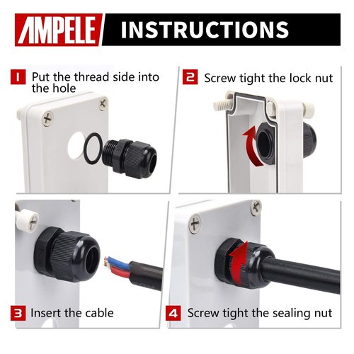 AMPELE Cable Gland 20 Pack PG13.5 Waterproof Adjustable 6-12mm Nylon Cable Glands Joints With Gaskets, Black(PG13.5)