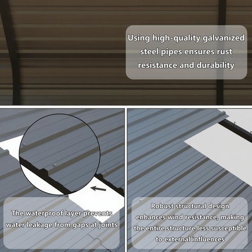 Galvanized Steel Carport - All-Weather Vehicle Shelter with Wind-Resistant Roof, Portable Garage Cover for Cars, Trucks, Boats in Yard (Grey, 20x20 FT)