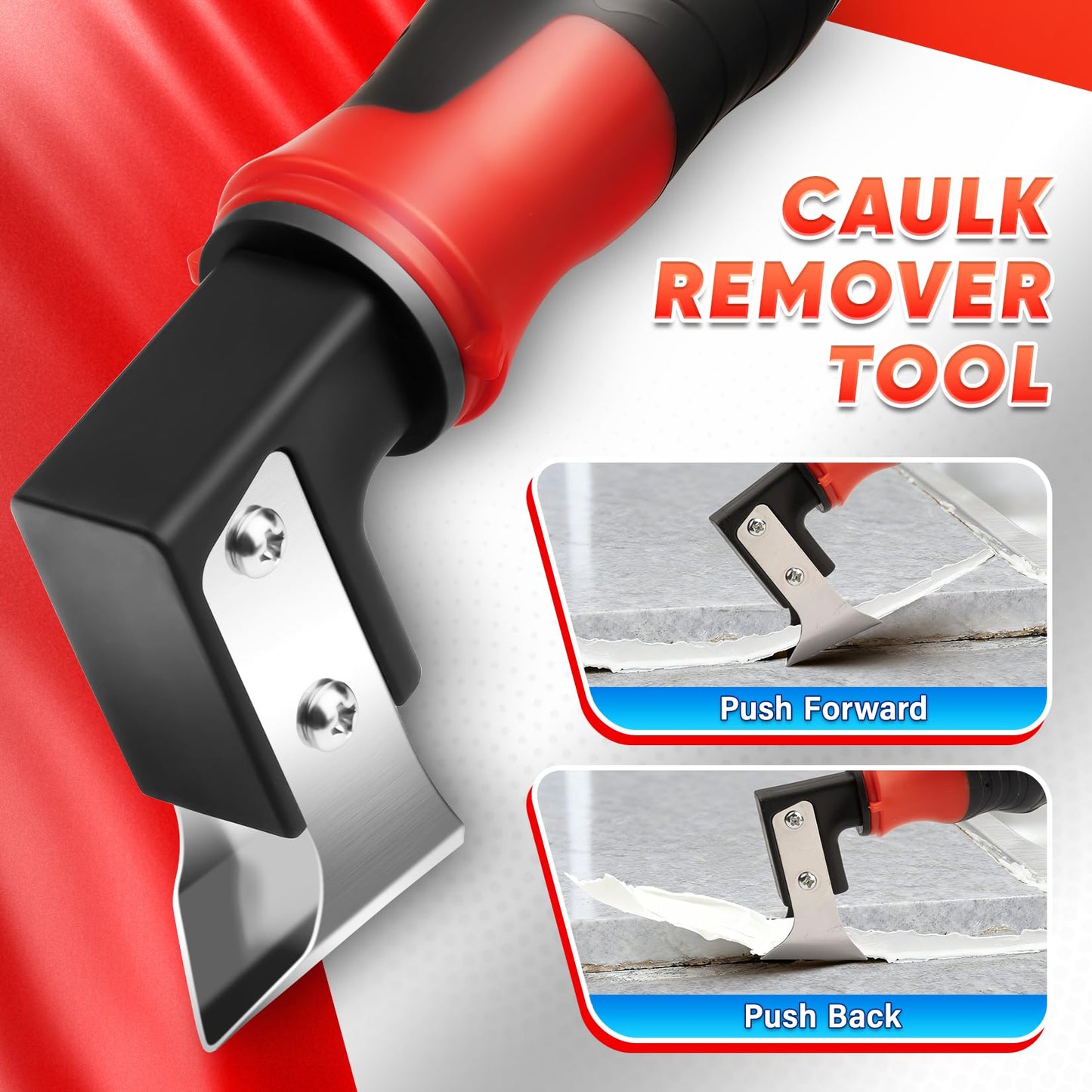 DIYSELF Caulking Tool, 4 in 1 Caulk Remover Tool for Bathroom, Bathtub, Grout, Shower, Tile, Window, Razor Scraper Tool for Cleaning, Silicone Caulk Removal Tool (Red)