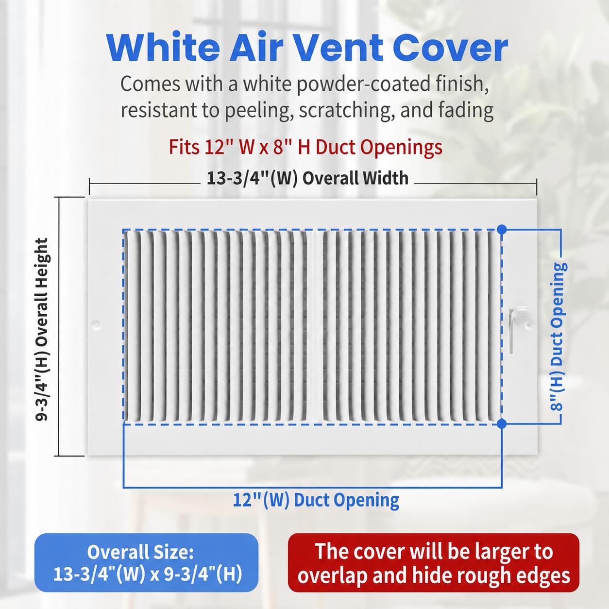 12 x 8 Inch [Duct Opening] Air Vent Covers for Wall or Ceiling - High Airflow 2 Way Steel Ventilation - Adjustable Wall/Ceiling Register, 13-3/4 Inch x 9-3/4 Inch [Overall Dimensions]