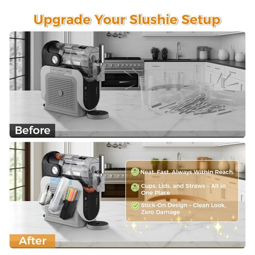 3-in-1 Cup Organizer Rack for Ninja Slushie Machine FS301 & FS300 – Side-Mounted Holder for Cups, Lids & Straws – Accessories for Ninja Slushie Maker