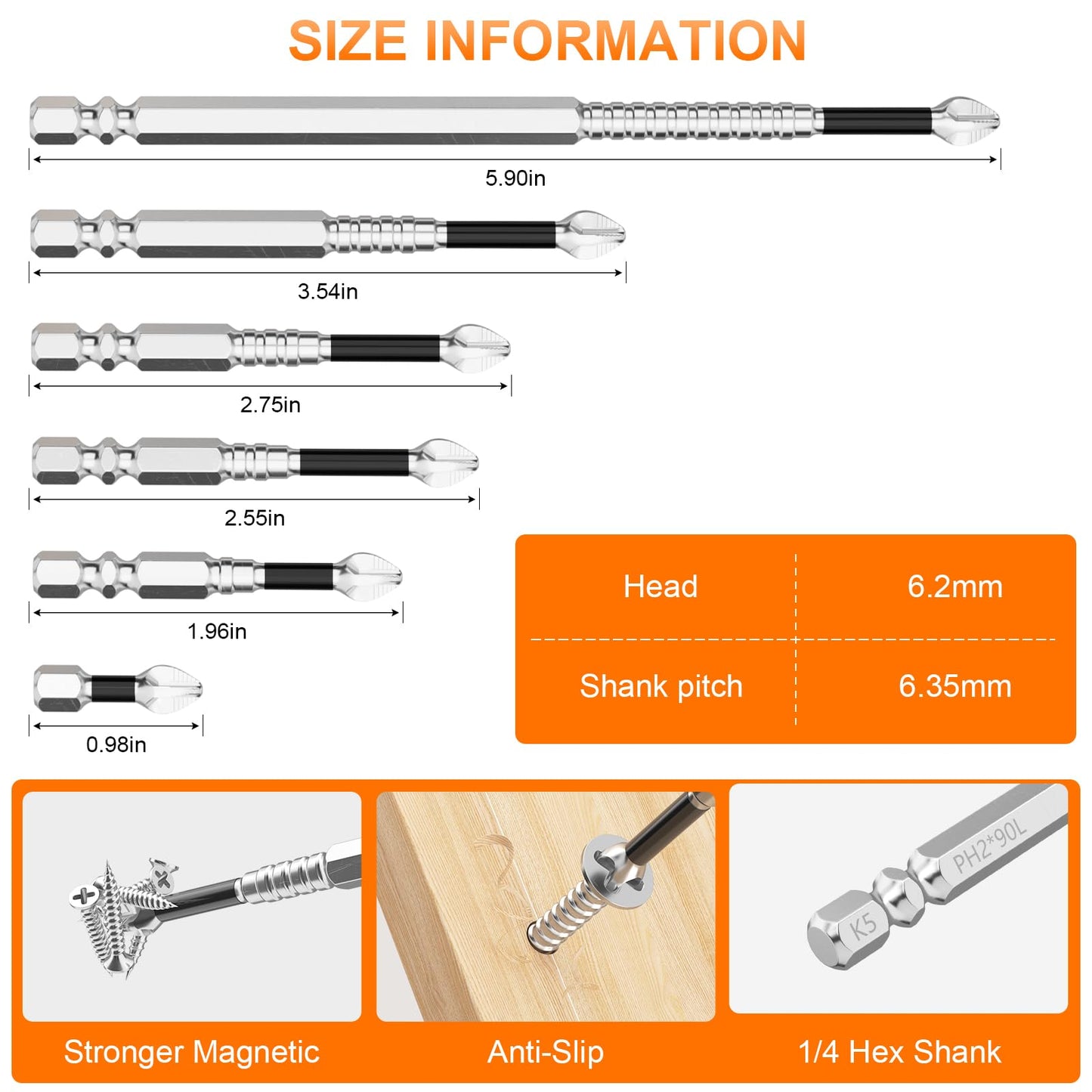 High Magnetic Screwdriver Drill Bit Set - 12Pcs K5 Impact Resistant Non Slip Bit - Magnetic Screwdriver Set - Screwdriver Bit Set - 25 50 65 70 90 150mm (12Pcs)