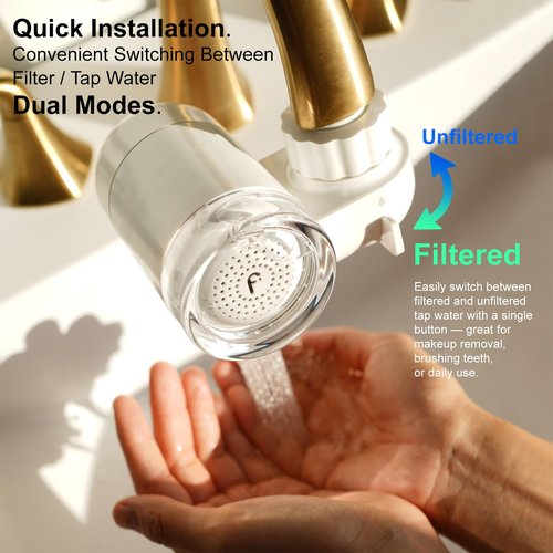 Filterbaby Skincare Filter 2.0, Bathroom Sink Filter Faucet for Skin Care, 99.9% Chlorine Removal - 0.000001 mm Carbon Fiber, Clinically Tested, Skin Hydration in 2 Weeks -(Pearlescent White)