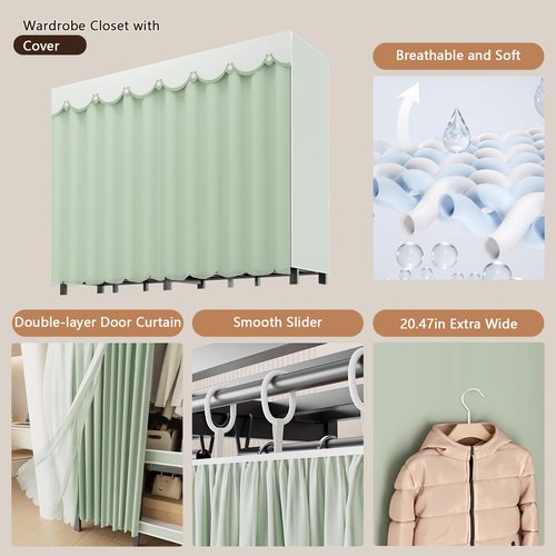 YDEHUEAD 59in/4.9ft Foldable Portable Wardrobe Closet with Cover, Heavy Duty Clothing Rack for Hanging Clothes has 59in Vertical Storage Space, Metal Garment Rack for Bedroom Armoire (g, L:59.05")