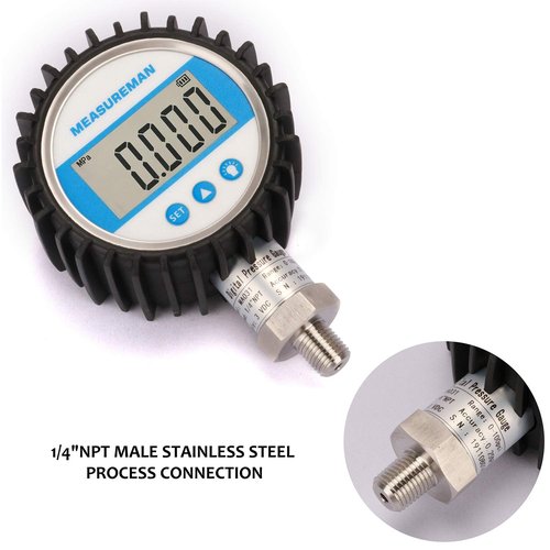 MEASUREMAN 3-1/8" Dial Size, Digital Pressure Gauge, 0-300psi/bar/Mpa/Kpa, 1/4" NPT Lower Mount, 0.25% Accuracy