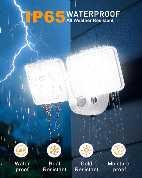 Rechargeable Motion Sensor Light, 2500LM&4000LM Dual Modes Rechargeable Outdoor Lights, USB Charging Outdoor Battery Powered Light, LED Flood Lights Motion Light for Garage, Yard, Garden,Classic White