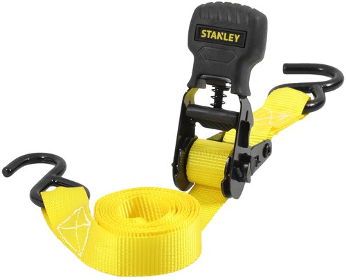 STANLEY S10002 Black/Yellow 1" x 10' Ratchet Tie Down Straps - 500 lb Safe Working Load / 1,500 lbs Break Strength, 2 Pack