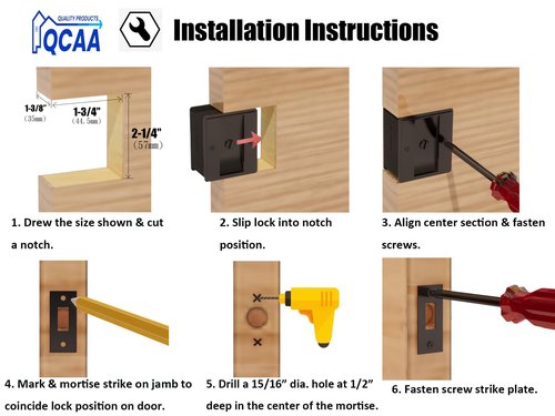QCAA Solid Brass Sliding Door Pull Door Pocket Lockable, Polished Brass, Made in Taiwan, 1 Pack