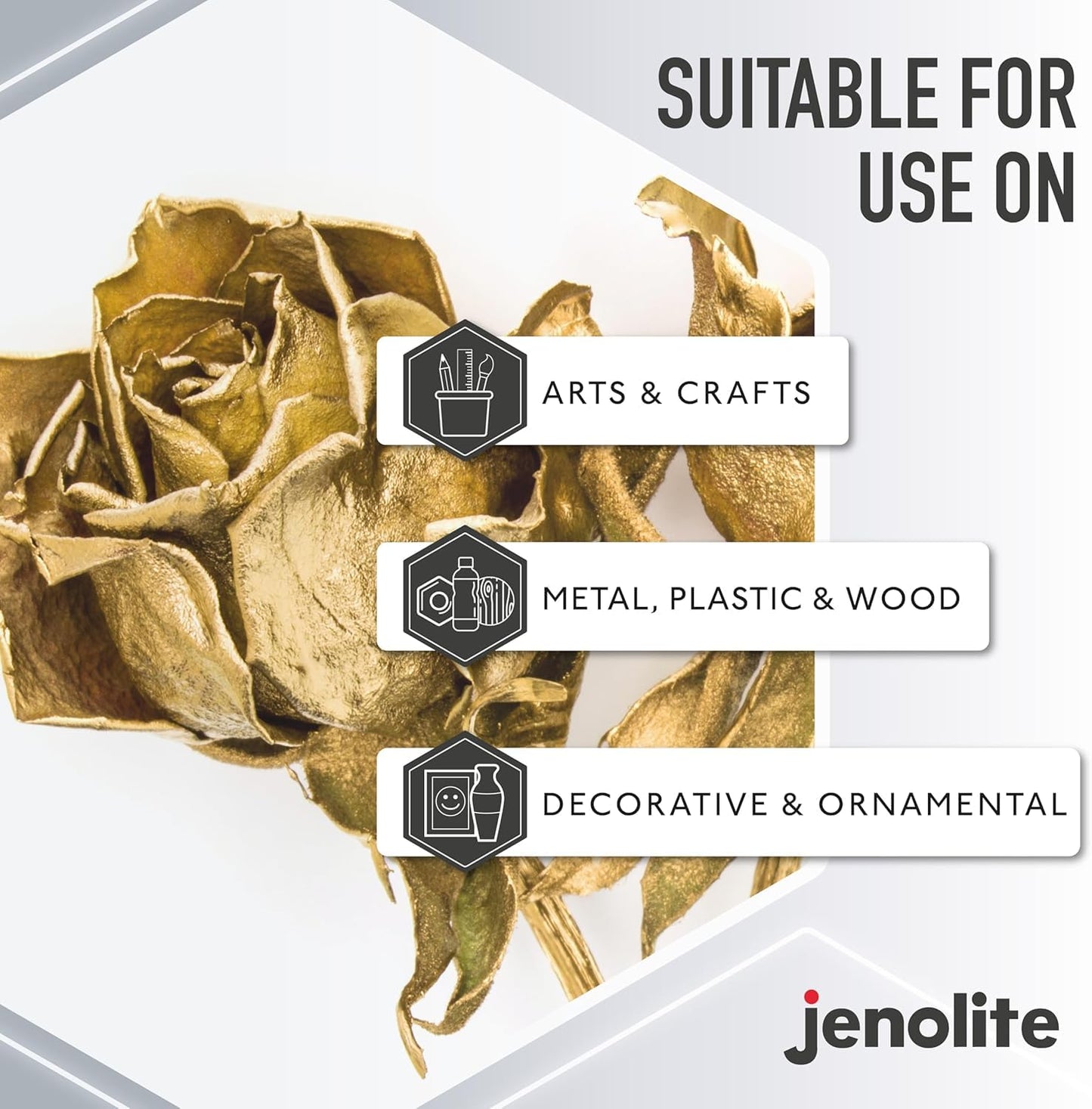 JENOLITE Directorust Spray Paint for Metal - GOLD - Metallic Gloss Finish for Indoor and Outdoor use - Multi-Surface for Metal, Plastic, Ceramic, Wood & Rusted Surfaces - 400ml (13.52fl oz)