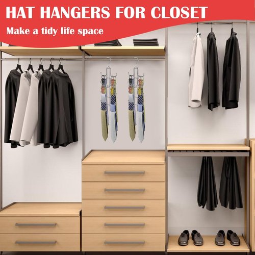 Collapsible Tie Rack Belt Organizer for Closet, Upgraded Dual-Use Belt Tie Hanger with 10 Large Hooks, Storage Up to 80 Items, Rotatable Space Saving Hanger for Closet Organizers and Storage
