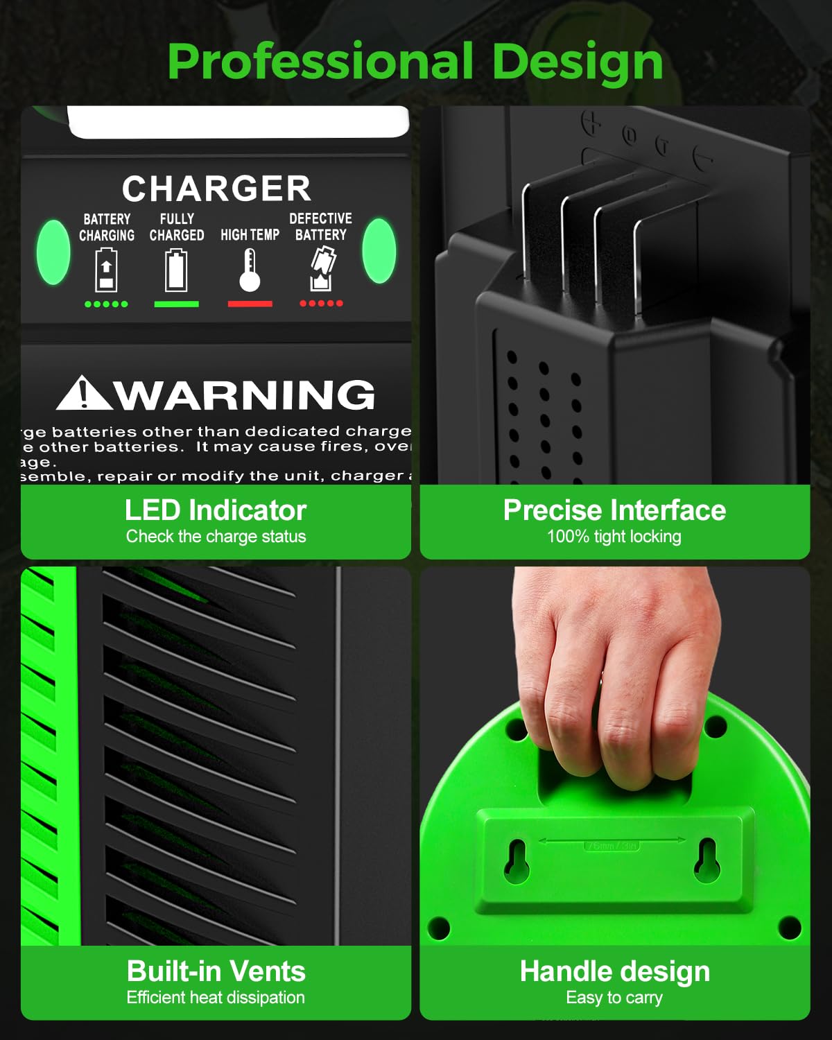 Aoasur Replacement for EGO 56V Battery Charger Compatible with EGO 56V Battery BA1400T BA2242T BA2800T BA3360T - for EGO Power+ CH3200 CH5500 CH2800(Green)