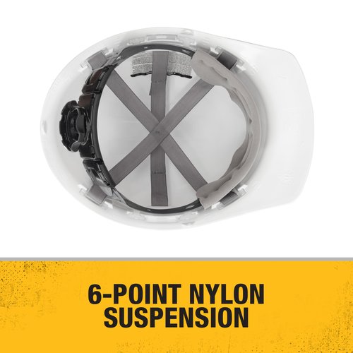 DEWALT DPG11-W Cap Style Hard Hat – Made in USA – White – ANSI Z89.1 Type 1 Class G & E – 6-Point Ratchet Suspension