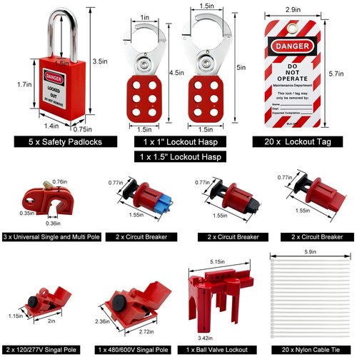 SAFBY Lockout Tagout Kit Electrical Loto - Clamp-On Circuit Breaker Lockout, Group Lockout Hasps, Lockout Tag, Universal Multi- Pole Breaker for Kit Station (Box Orange Kit)