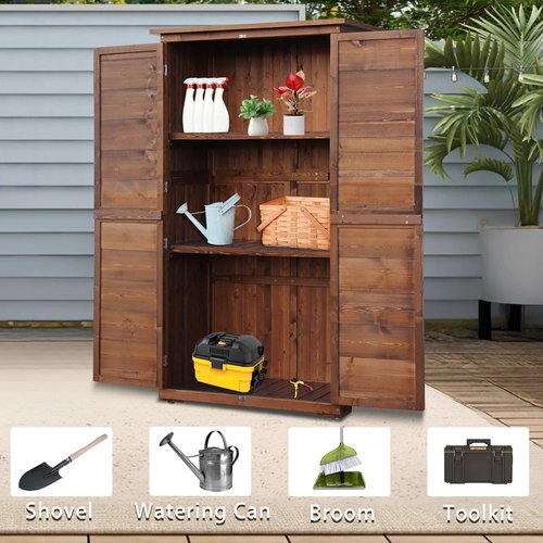 Beneouya 5FT Outdoor Storage Cabinet, Wood Shed with Sloping Roof, Lockable Door and Removable Shelevs, Storage Shed for Garden, Patio, Backyard and Lawn, Carbonized Black