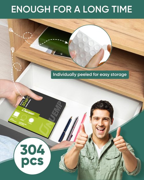 ONUEMP 304pcs Cabinet Door Bumpers Clear, Adhesive Rubber Feet Silicone, Sound Dampening Door Slam Stopper Non Slip Furniture Pads Wall Protector for Cutting Board, Drawers, Glass Cabinet