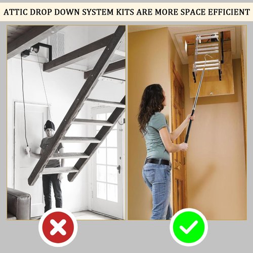 Attic ladder pulling system kit,with extension rods that can shrink from a minimum of 16 inches to a maximum of 58 inches,each section can be locked,used as accessories for attic ladder pull rod tools