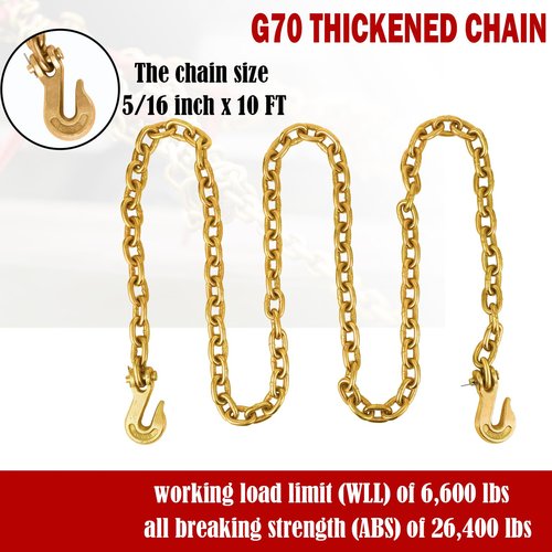 5/16"-3/8" Chain Binders Sets of 2, 5/16"×10ft Chains, Grade 70 Binders and Chains, Load Transport Binder Chain with Grappling Hook, for Industrial, Agricultural, Logging