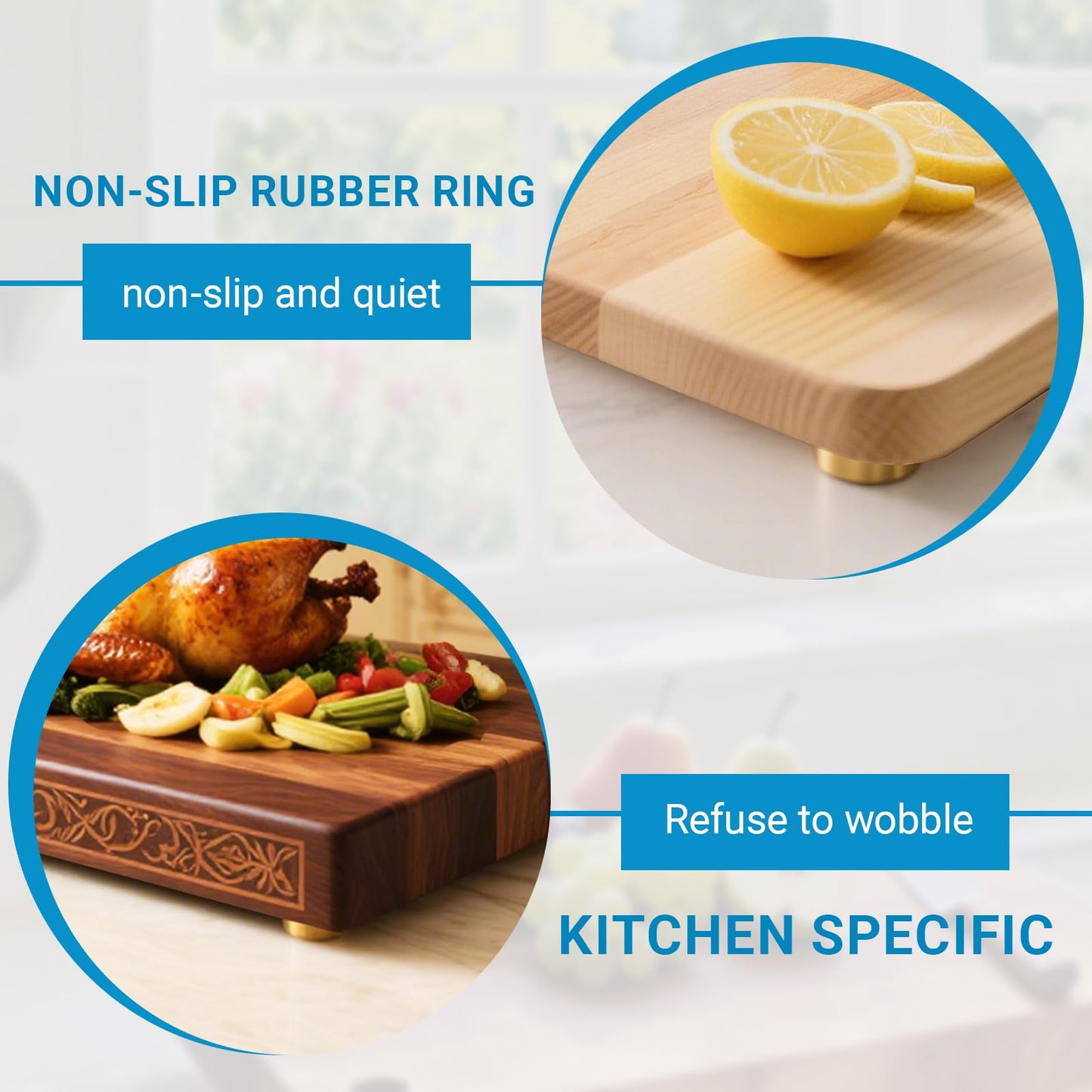 Zepkouel 8 Pack Brass Cutting Board Feet with Non Slip Pads,Rubber Feet for Cutting Board,1 Inch Rubber Feet Solid Brass