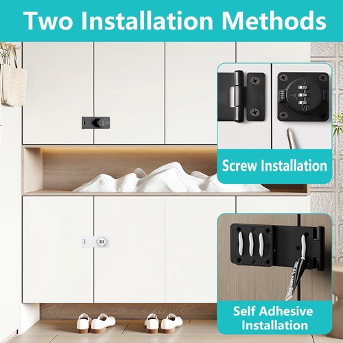 Bifold Door Lock - White 3 Digit Closet Door Lock with Code Keyless Cabinet Locks with Combination for Swinging Sliding Double Doors Lock Cupboard Locks for Pantry Barn Gate Drawers 1 Pack