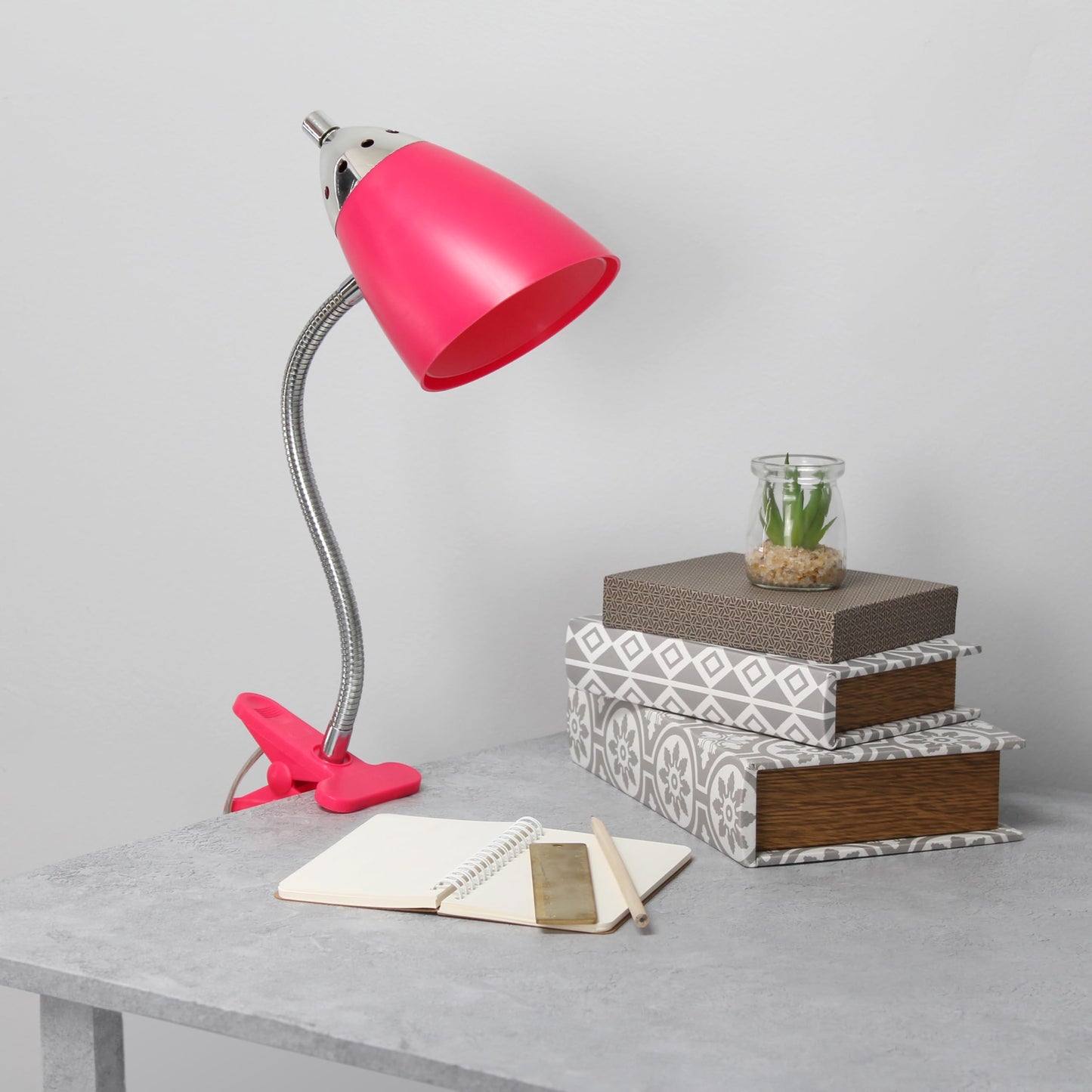Simple Designs LD2001-PNK-LB 17.5" Flossy Flexible Gooseneck Clip Light Desk Lamp with LED Bulb, Pink