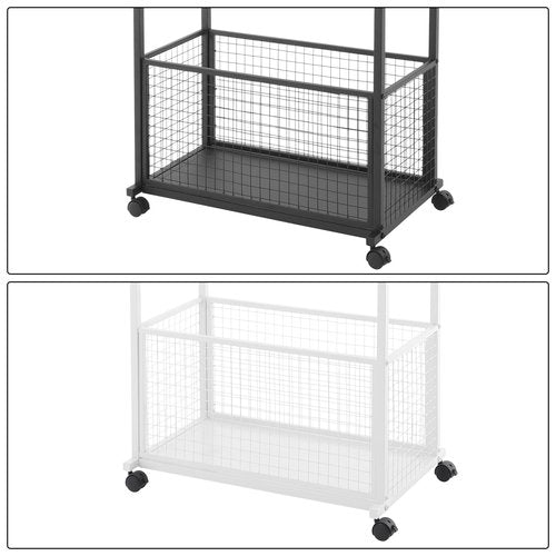 16 -Tier Ribbon Holder Organizer Rack, Double-Sided Ribbon Storage Holder on Wheel, Multifunctional Flower Wrapping Paper Storage Stand for Boutique (Black, 26.38''W × 12.6''D × 59.06''H,)