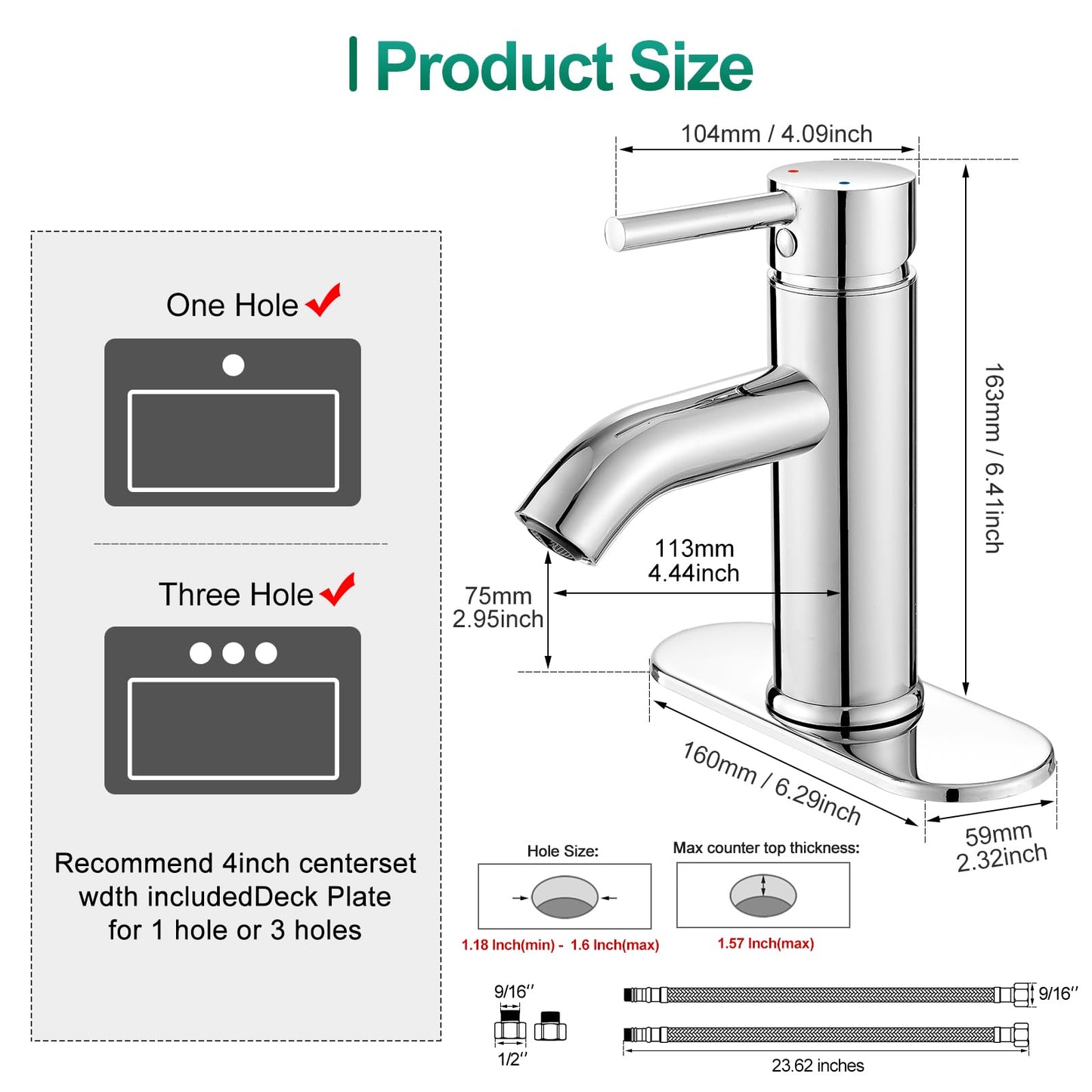 VOTON Chrome Bathroom Faucets 1 Hole, Stainless Steel Bathroom Sink Faucet with Metal Pop up Drain, Lavatory Faucet for Bathroom Sink