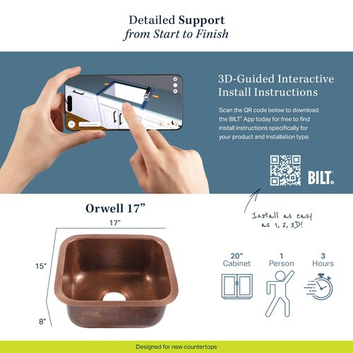 Orwell Copper 17" Single Bowl Undermount Kitchen Sink