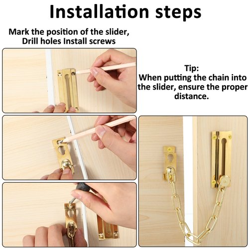 Door Lock Chain Heavy-Duty Secure Guard Door Chain Lock Solid Brass Chains Locks for Front Doors of Home Apartment Hotel Office