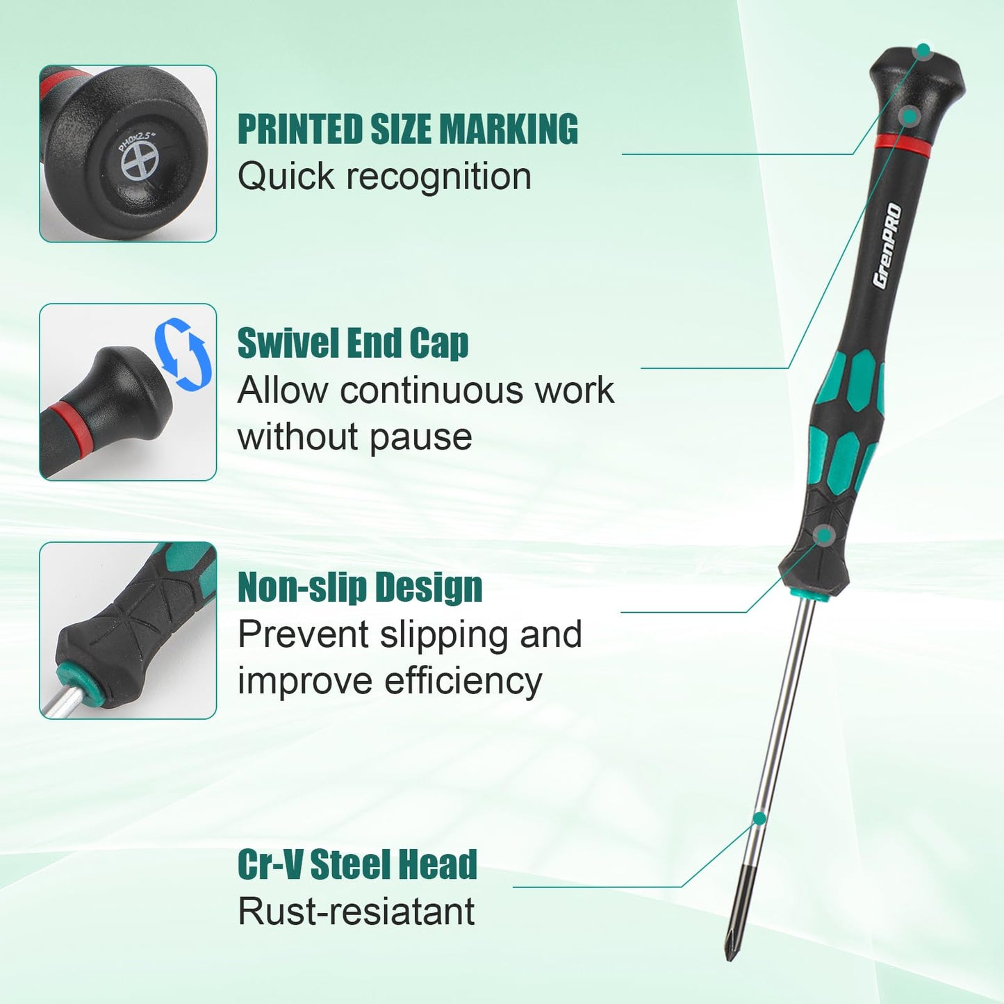 10-Piece Precision Screwdriver Set, GRENPRO Magnetic Small Screwdrivers with Phillips, Slotted, Torx Star for Eyeglass, Watch, Computer, Laptop, Phone