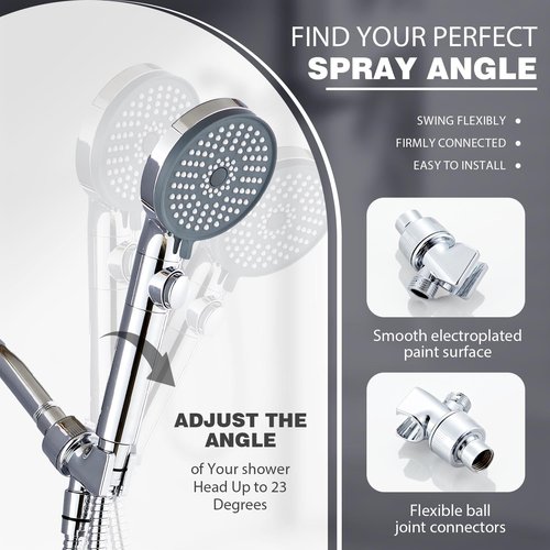 Adjustable Shower Head Holder for Handheld Shower Head Handheld Shower Head Holder with Universal Wall Hook Bracket and Metal Ball (Chrome)