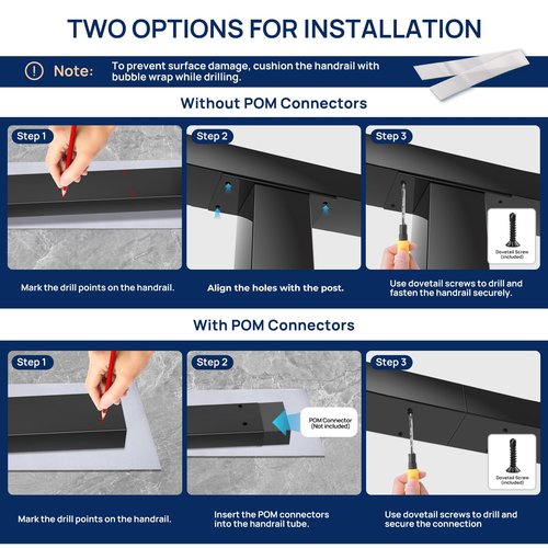 2 Pack 7FTx 2-3/8"x1-3/16 Aluminum Black Handrail with Nylon End Caps Self Drilling Screws, Rectangular Handrail Cuttable Flat Top Rail for Deck Stair Railing Indoor Outdoor Cable Railing System