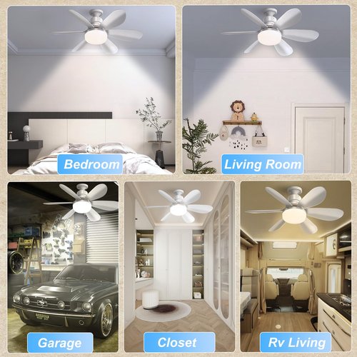 QIHANS 2 in 1 Socket Ceiling Fan with Light, 20.5 inch Screw in Small Ceiling Fans, E26/E27 Base Dimmable Light Socket Fan, 3000-6500K LED Light Bulb with Remote for Bedroom Kitchen Garage