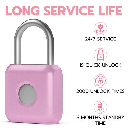 Fingerprint Padlock eLinkSmart Gym Locker Lock for Girls Women with Phone App iOS Watch Metal Keyless Combination Locks for School Sports Locker Toolbox Hasp Storage Pink